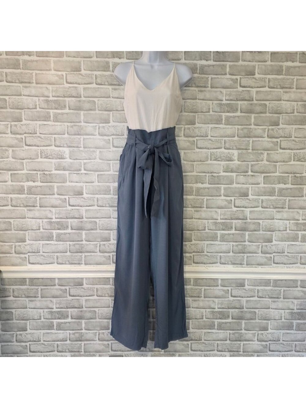 Altar'd State Jumpsuit NWT Stormy Blue Wide Leg Tie Waist Sleeveless Size S